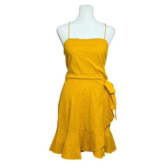 Express Dress Womens Small Yellow Mini Strappy Linen Feminine Boho Flapper Beach - Picture 1 of 12